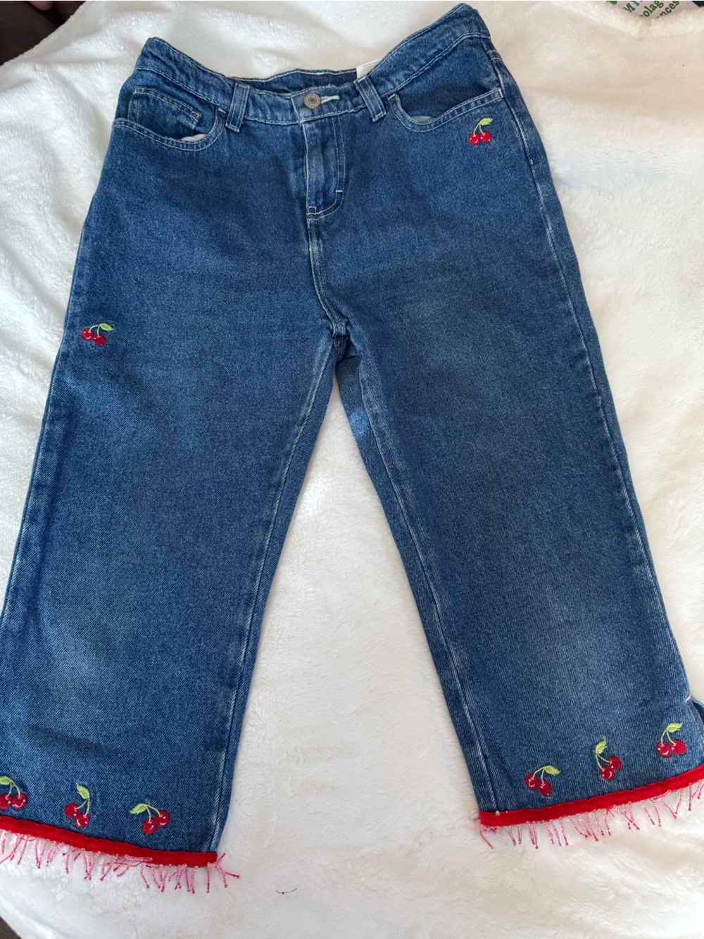 1990s Jordache Denim Straight-Leg Jeans with Red Cherry Embroidery